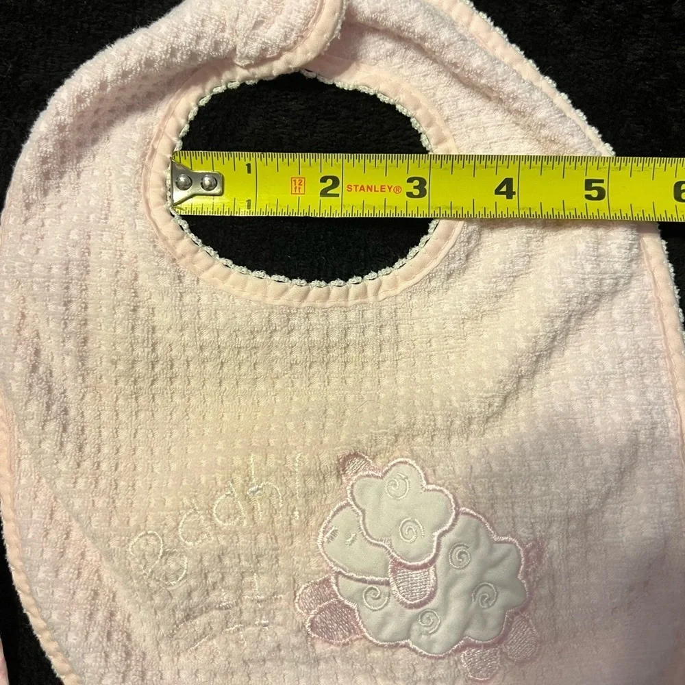 Vtg 60s Baby Girl 0-3 mths Little Lamb Pink and White Drool Bib Lot of 4